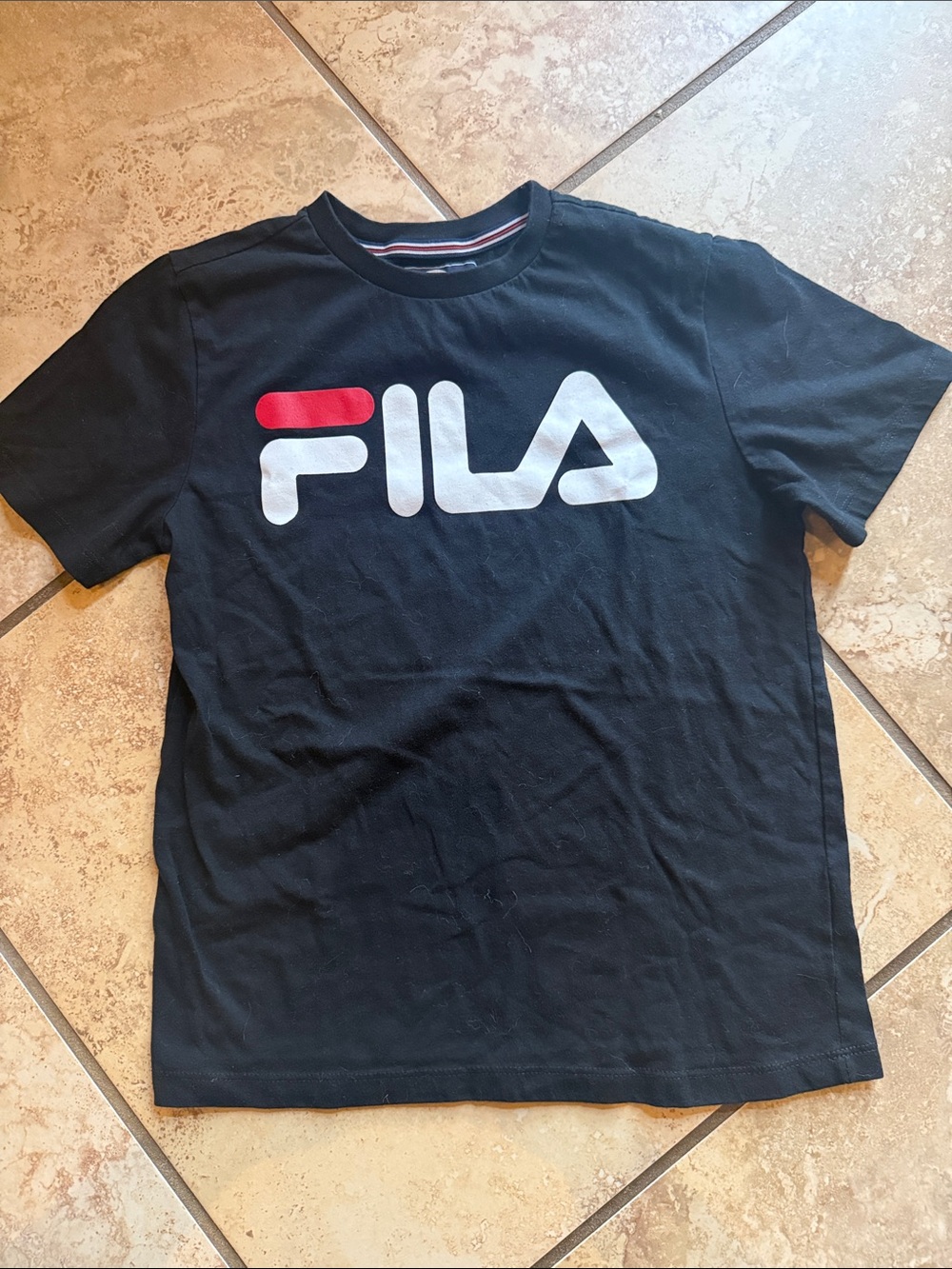 Fila Black Short-Sleeve Logo Tee with Red Accent